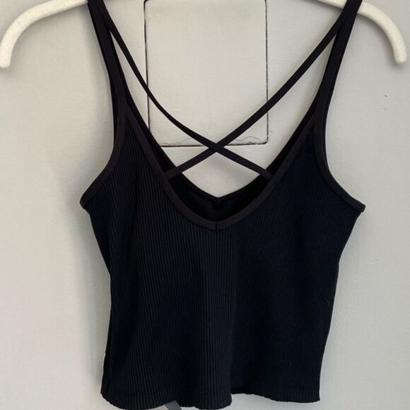 VUORI Black Ribbed Criss Cross Tank Black Large - Picture 4 of 5